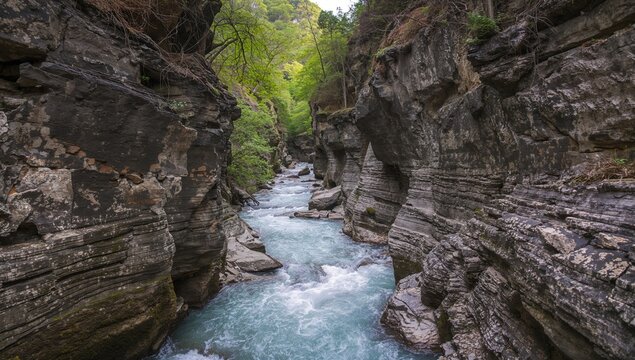 The canyon of the river Okatse, erosion risk - Powered by Adobe