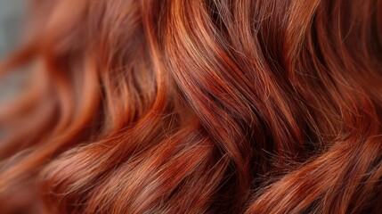 Naklejka premium Close up of woman with beautiful wavy red ginger hair texture design. Hair care and styling advertisement for beauty product or salon concept.