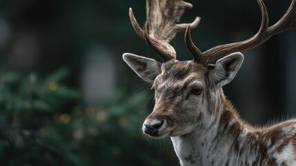 Majestic fallow deer portrait with its distinctive antlers in natural habitat