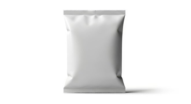 Illustration of blank white foil bag package for snack