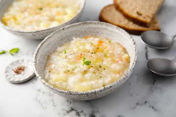 Thick vegetable soup with rice
