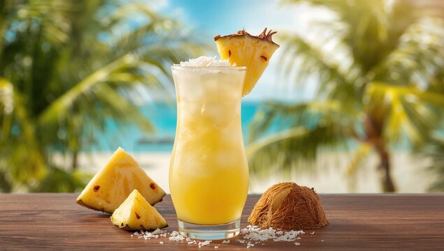 Pineapple coconut cocktail, contains high sugar content - Powered by Adobe
