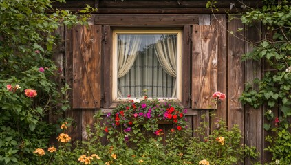 Rustic window, natural wood frame, inviting light, preservation