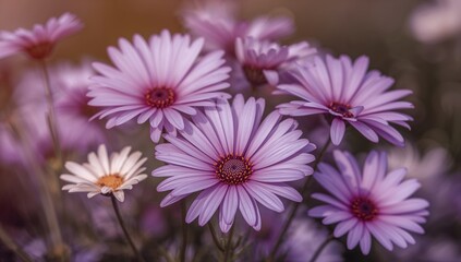 Fototapeta premium The allure of purple daisies, a vibrant display of nature's beauty, seasonal change