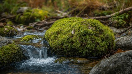 Moss-covered stones in a natural setting, erosion risk