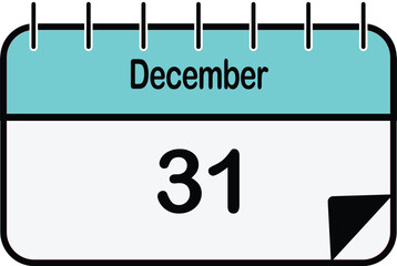 December thirty-first calendar page icon for year-end Vector