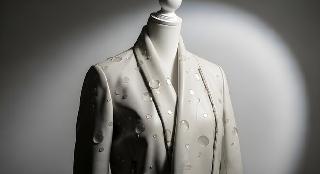 Elegant White Textured Biker Jacket, Women's Fashion Apparel, Mannequin Display, Studio Lighting

Stylish Contemporary Outerwear with Quilted Pattern, - Powered by Adobe