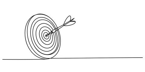 Single line art dart hitting bullseye goal achievement concept