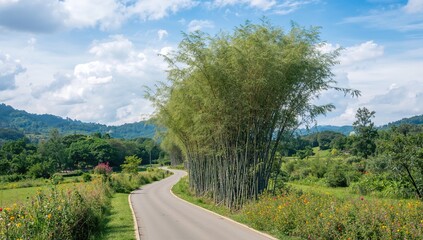 Fototapeta premium The beautiful bamboo walkway, seasonal change