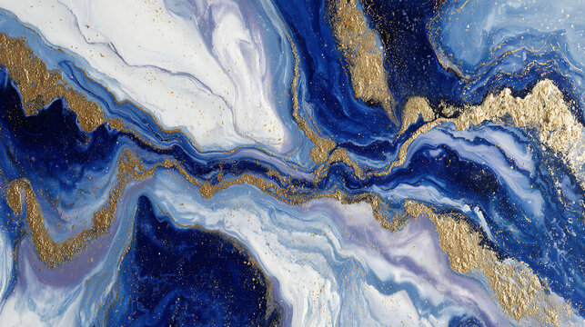 Deep blue and gold fluid art abstract marble texture