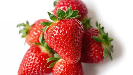 Vibrant red strawberries viewed from above, accompanied by a green leaf, fiber-dense choice