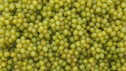 Shiny muscat grapes arranged abundantly on a white surface, showcasing quality and freshness