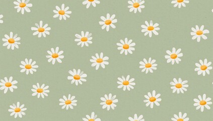 Obraz premium Seamless daisy flower pattern on green backdrop, suitable for text and layout