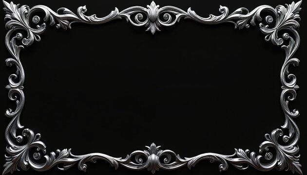 Ornate black and silver frame with decorative scroll patterns. This vintage style border is perfect for invitations, photos or graphic design projects. - Powered by Adobe