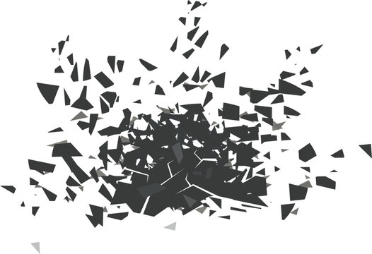 Shattering grey fragments creating an explosive impact