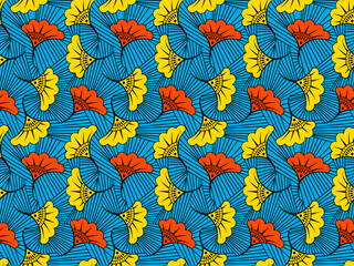 African wax print fabric pattern creating vibrant floral motifs
