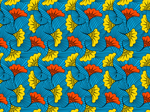 African wax print fabric pattern creating vibrant floral motifs