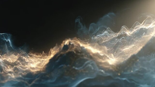 Abstract flowing particle waves creating ethereal energy