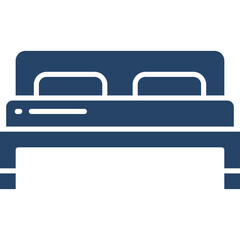 Simple Icon of a Dark Blue Double Bed with Two Pillows on a Transparent Background