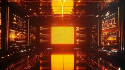 Central processing unit radiating light in a server room - Powered by Adobe