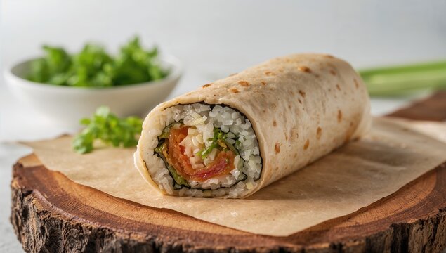 Sushi burrito, a contemporary culinary fusion, protein-rich meal