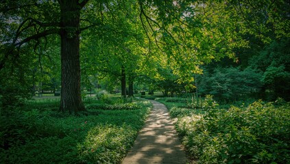 Fototapeta premium Morning sunlight illuminating a vibrant garden, seasonal change