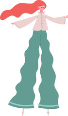 Woman performer balancing on tall stilts digital illustration