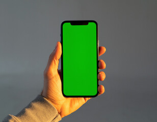 Diverse Hands Holding Smartphone with Blank Green Screen in Professional Business Meeting and Office Setting