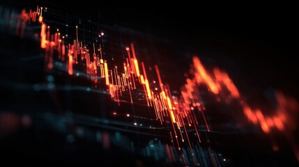 A dynamic digital representation of data trends with vibrant red and blue lines, symbolizing market fluctuations or technological advancements.