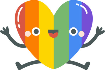 Happy rainbow heart character representing lgbtq plus pride