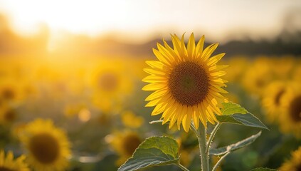 Sunflower amidst a soft-focus sunny landscape, representing organic farming benefits