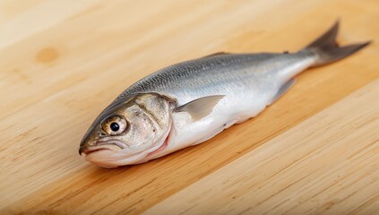 Raw fish (scad) displayed on a wooden surface, suitable for culinary preparation