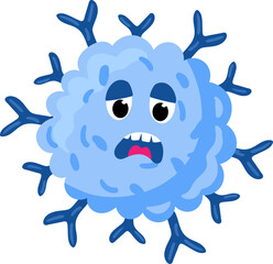 Worried blue germ cell character showing illness