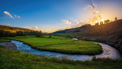 Obraz premium The Moldovan river under a blue sky, showcasing a serene landscape for outdoor activities