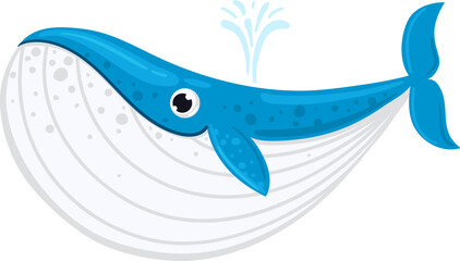 Blue whale spouting water cartoon illustration design