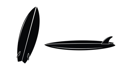 Two black silhouettes of surfboards one longboard and one shortboard