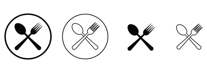 Charming Restaurant Symbol Collection for Modern Food Apps and Culinary Designs, Sleek Cutlery Icons for Diverse Foodie Projects, Editable Spoon and Fork Graphics for Restaurant Branding