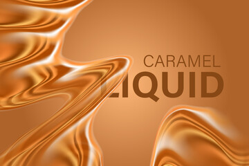 Abstract liquid caramel splash texture, luxury brown, rich fluid gradient background with copy space. Flowing wave form, elegant smooth glass shape design element decoration. Beauty backdrop banner.