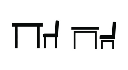 Simple black and white illustration of a table and two chairs