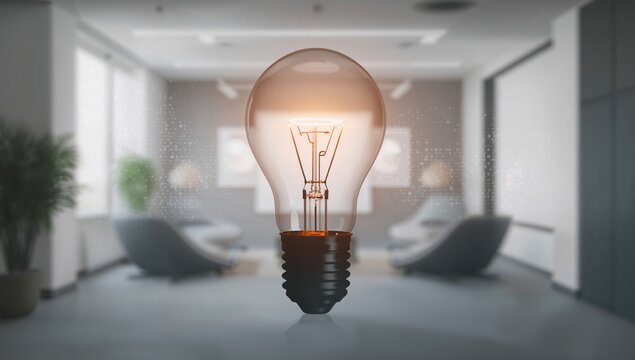 Light bulb illustration in a minimalist office setting, emphasizing innovative ideas, World Creativity and Innovation Day