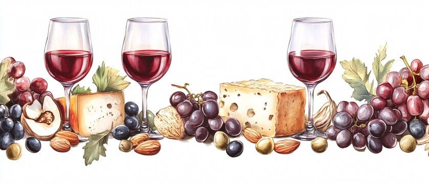 Elegant Side View of Wine and Assorted Cheeses