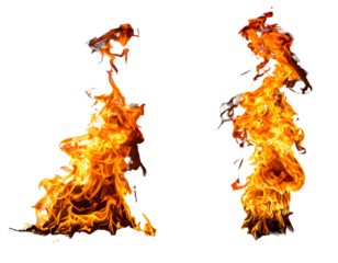 Two distinct, dynamic flames on black background