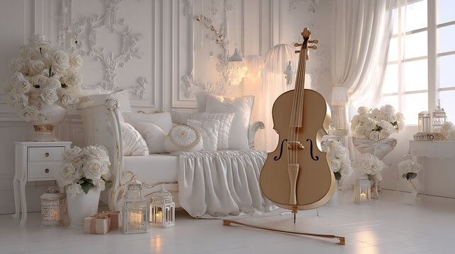 Children room romantic white decoration with violin - Powered by Adobe