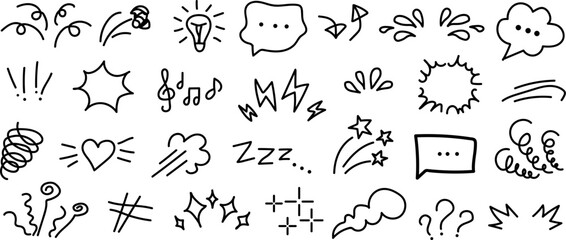 Emotion and motion comic hand drawn elements vector set.