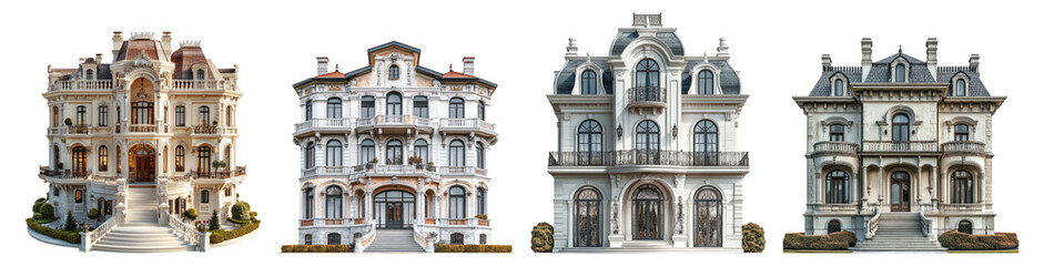 Obraz premium Elegant Architectural Styles of Four Distinct Historical Mansions