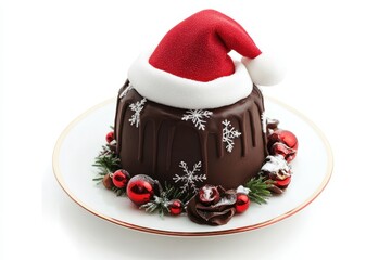 Christmas cake with chocolate and red berries