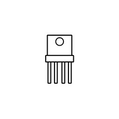 Electronic transistor component minimal line vector illustration for circuitry diagrams, hardware engineering, and semiconductor device visuals
