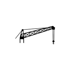 Small construction crane vector drawn in minimal black outline style for building sites, lifting tasks, structural positioning, and industrial workflows