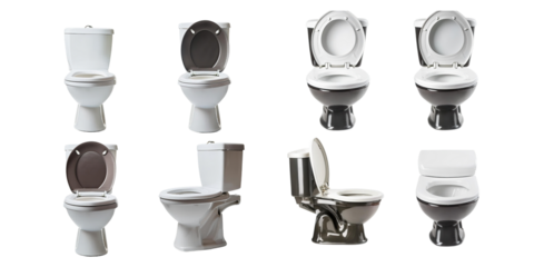 Modern Toilet Designs for Bathroom Decor, PNG set collection, isolated on transparent background