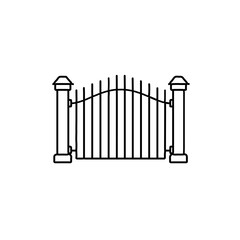 Double-post decorative gate vector illustrated in minimal outline style for property entrances, landscape design, and secure boundary enclosure